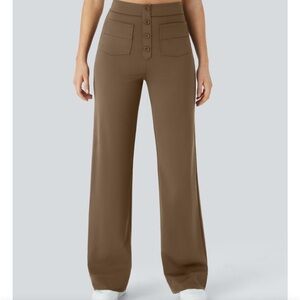 HALARA DayStretch High Waisted Pockets Wide Leg Casual Pant Brown Sepia women XL